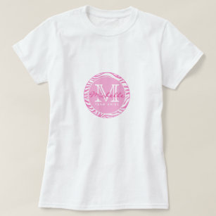 Team Bride Pink Watercolor Zebra Print   Monogram T-Shirt