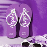 Team Bride Purple and White Personalized  Flip Flops<br><div class="desc">Purple and white - or any colour - flip flops personalized with your name and "Team Bride" or any wording you choose. Great bridesmaid gift, bachelorette party, flat shoes for the wedding reception, or a fun bridal shower favour. Change the colour straps and footbed, too! More colours done for you...</div>