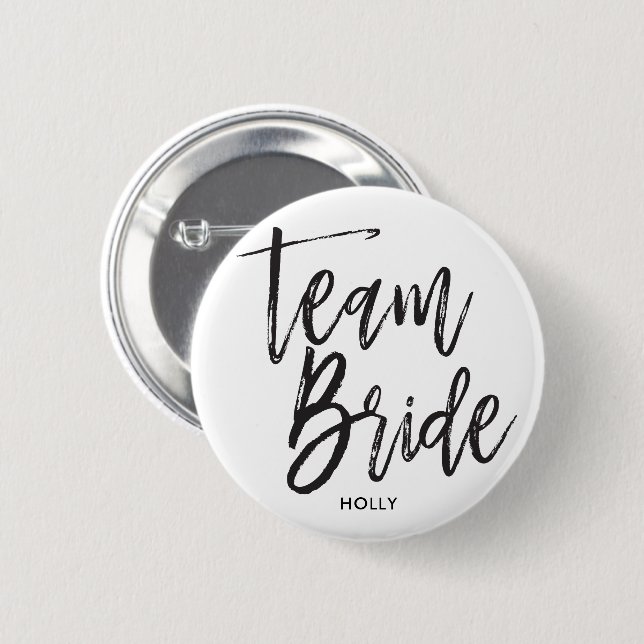 Team Bride | Script Black 2 Inch Round Button (Front & Back)