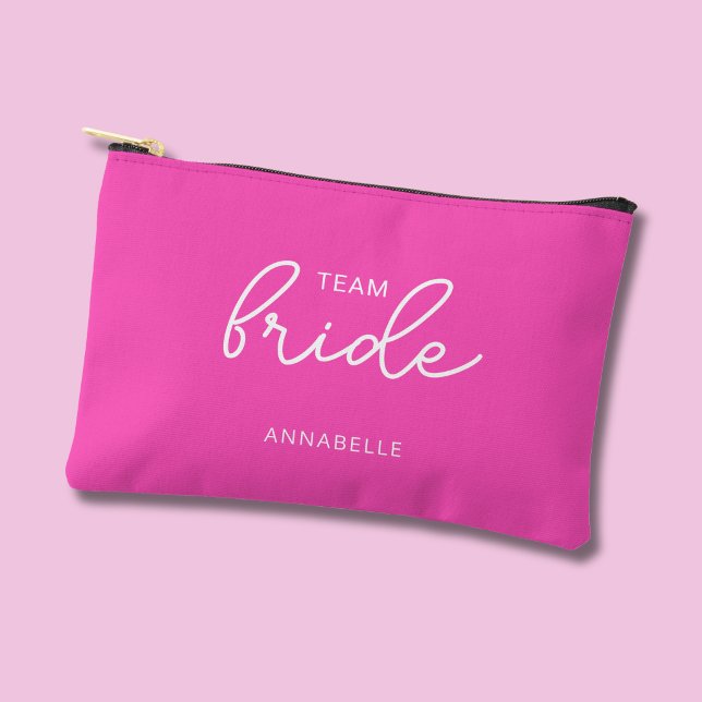 Team Bride Wedding Bachelorette Accessory Pouch (Team Bride pink accessory pouch)