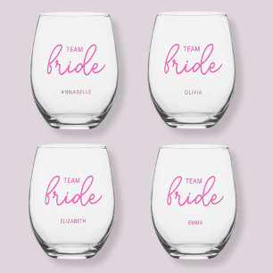Team Bride Wedding Bachelorette Stemless Wine Glass