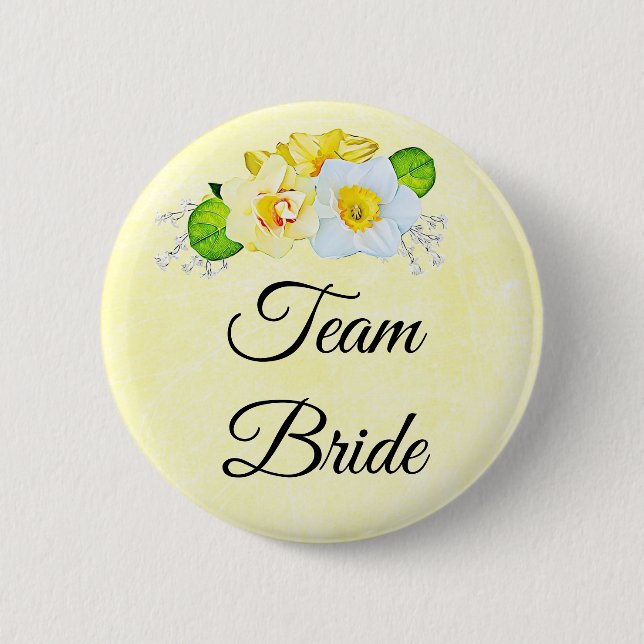 Team Bride Yellow Floral 2 Inch Round Button (Front)