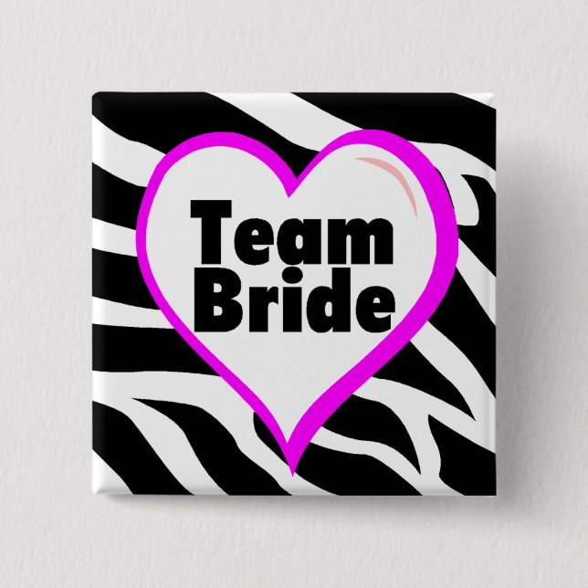 Team Bride Zebra Stripes 2 Inch Square Button (Front)