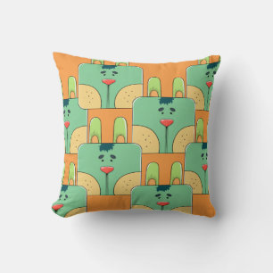 Team Bunny Face - Green and Orange Throw Pillow