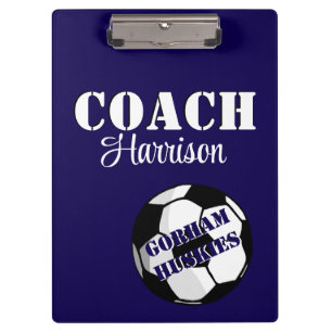 Team Coach Blue and White Soccer Personalized Clipboard