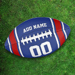 Team Colours Blue and Red Personalized Football<br><div class="desc">Fun football jersey blue,  red and white striped design with your own name and number.</div>