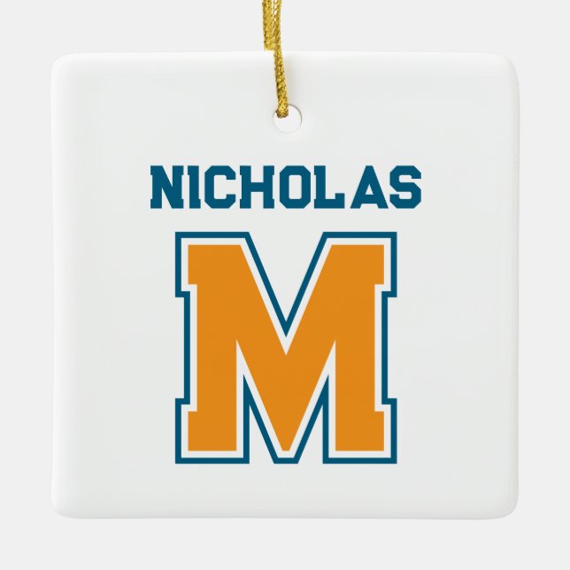 Team Colours Monogram Name Ceramic Ornament (Front)