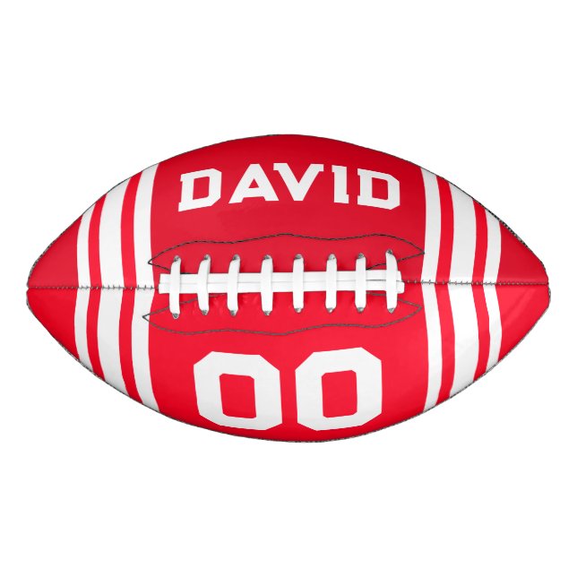 Team Colours Red and White with Name and Number Football (Front)