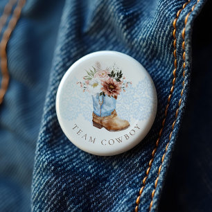 Team Cowboy Western Pink Boot Gender Reveal 2 Inch Round Button
