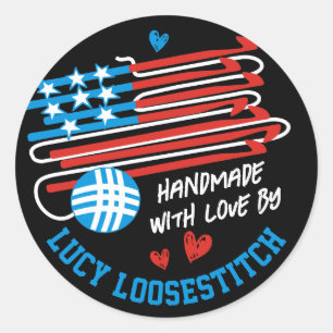 Team Crochet hooks ball of yarn patriotic USA flag Classic Round Sticker