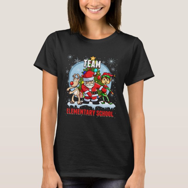 Team Elementary School Santa Elf Reindeer Flossing T-Shirt (Front)