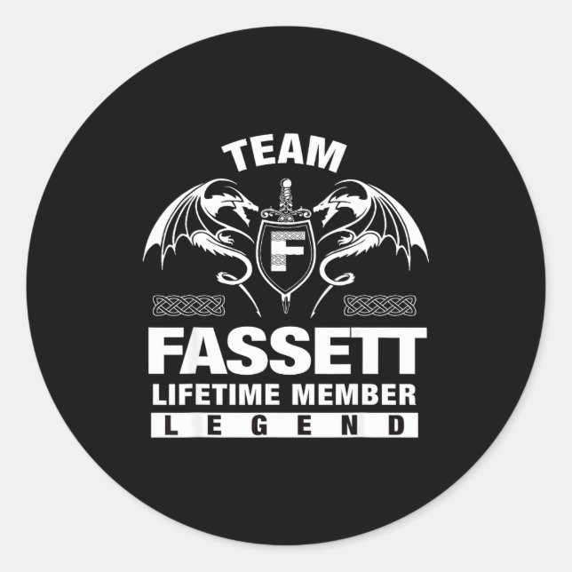 Team Fassett Lifetime Member Gift Classic Round Sticker (Front)