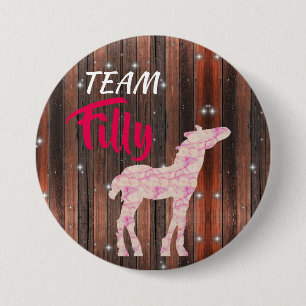 "Team Filly" Pink Gender Reveal 3 Inch Round Button