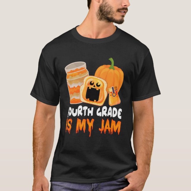 Team Fourth Grade Is My Jam Pumpkin  Halloween Cos T-Shirt (Front)