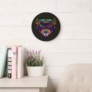 Team Gamer, retro gaming controller decor Large Clock