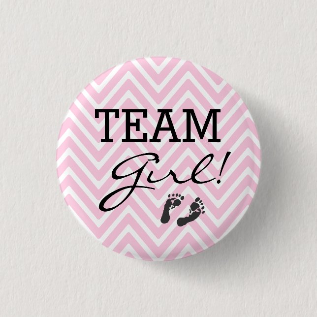 Team Girl Baby Shower Pink Chevron 1 Inch Round Button (Front)
