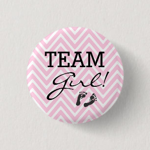 Team Girl Baby Shower Pink Chevron 1 Inch Round Button