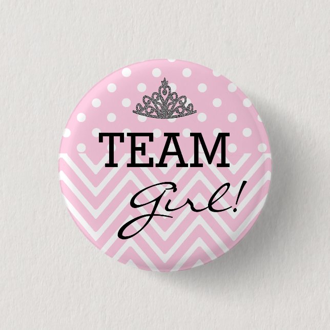 Team Girl Baby Shower Polka Dot Chevron 1 Inch Round Button (Front)