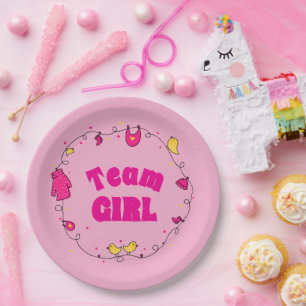 Team Girl Gender Reveal Party Plates