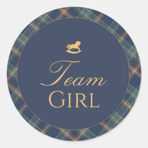 Team Girl Gender Reveal Voting Sticker Navy Plaid