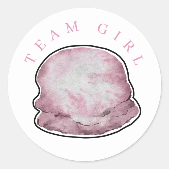 Team Girl Ice Cream Gender Reveal Round Sticker. C Classic Round Sticker (Front)