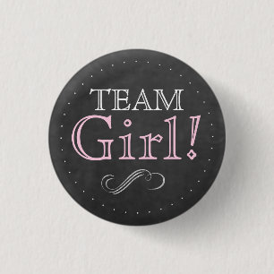 Team Girl Pink Chalkboard Baby Shower 1 Inch Round Button