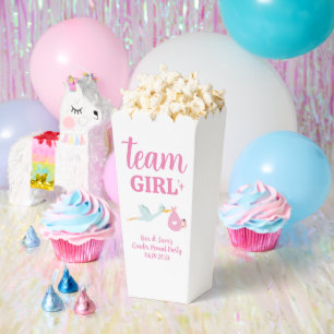 Team Girl Pink Gender Reveal Party Custom Popcorn Favor Box