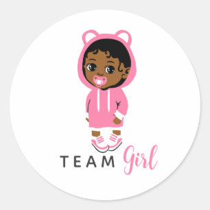 Team Girl Pink Hoodie African American Baby  Classic Round Sticker