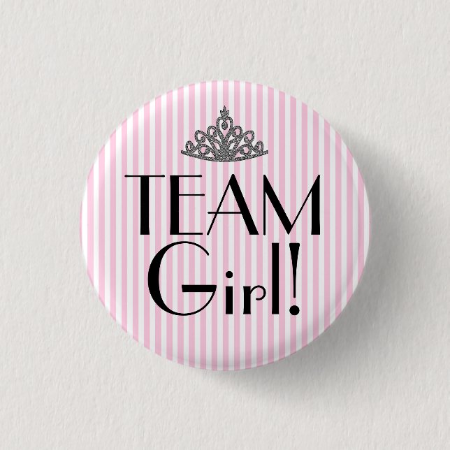 Team Girl Stripes Pink Baby Shower 1 Inch Round Button (Front)