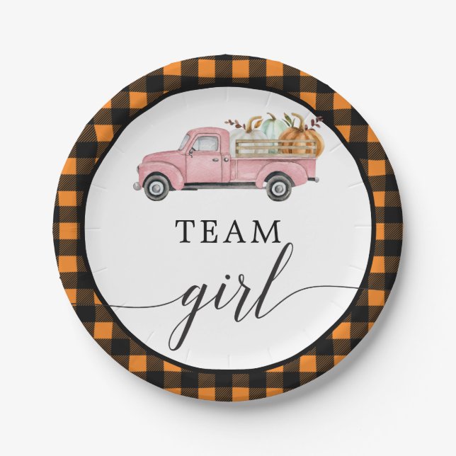 Team Girl Vintage Pumpkin Truck Paper Plates (Front)