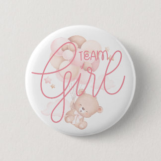 Team Girl Watercolor Teddy Bear Gender Reveal 2 Inch Round Button