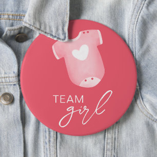 Team Girl Wear What Will Baby Be Guess Pink White 6 Inch Round Button