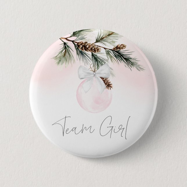 Team Girl Winter Gender Reveal 2 Inch Round Button (Front)