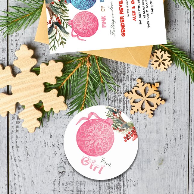 Team Girl Winter Gender Reveal Party Sticker (Creator Uploaded)