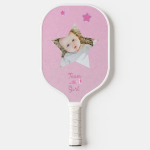 Team Girl with Photo Rattle Gender Reveal  Pickleball Paddle