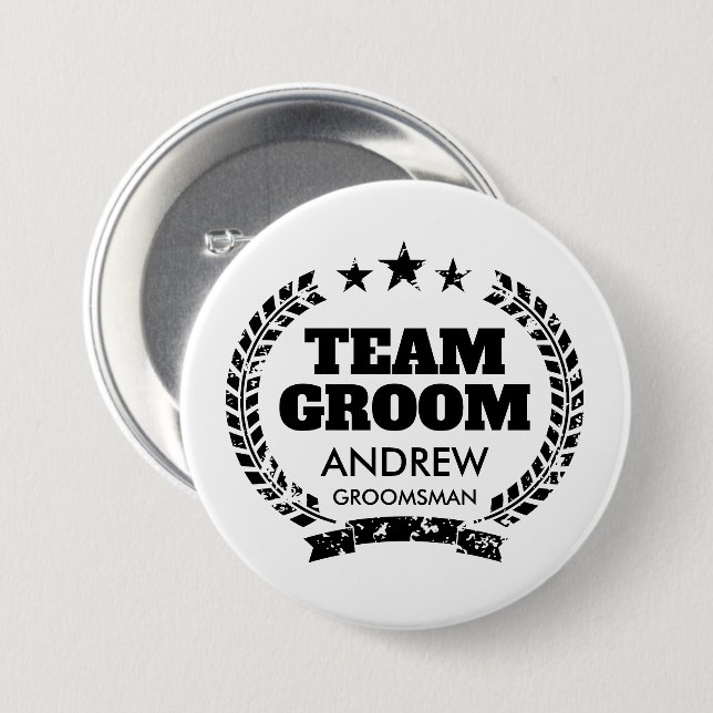 Team Groom bachelor party buttons for groomsmen (Front & Back)