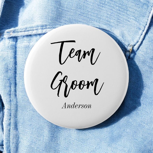 Team Groom Black White Wedding 2 Inch Round Button (Creator Uploaded)