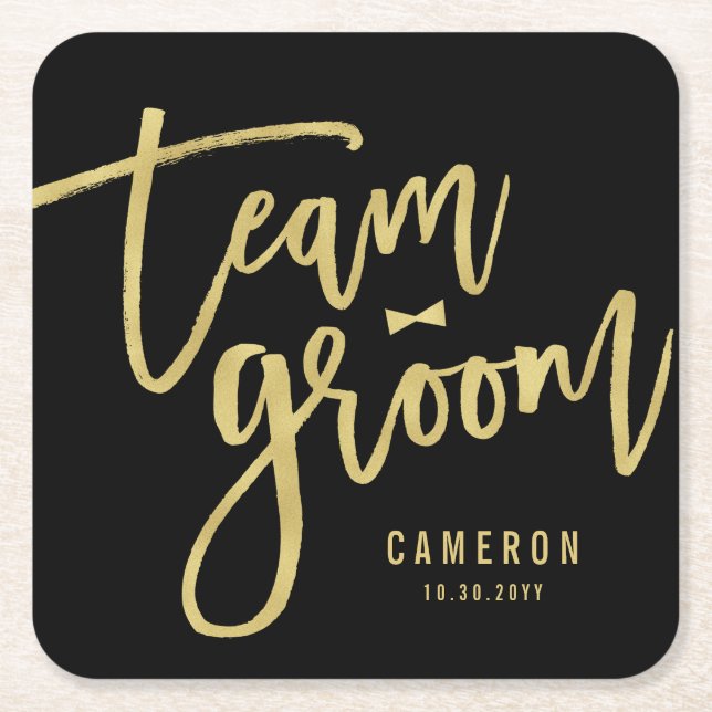 Team Groom Bow Tie Bachelor Party Wedding Custom Square Paper Coaster (Front)
