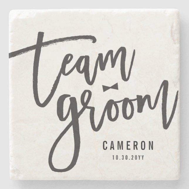 Team Groom Bow Tie Bachelor Party Wedding Custom Stone Coaster (Front)