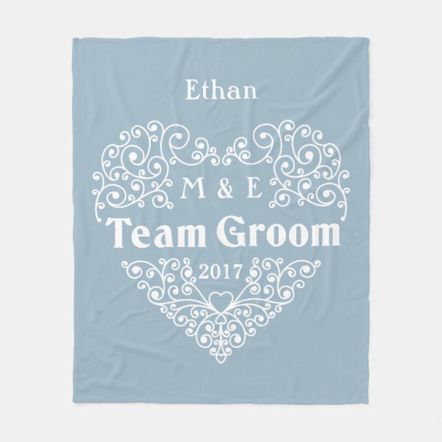 Team Groom custom monograms & year wedding blanket (Front)