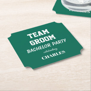 Team Groom Emerald Green Bachelor Party Paper Coaster