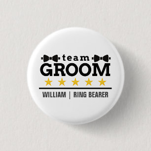 Team Groom Groomsman Bachelor Black White 1 Inch Round Button