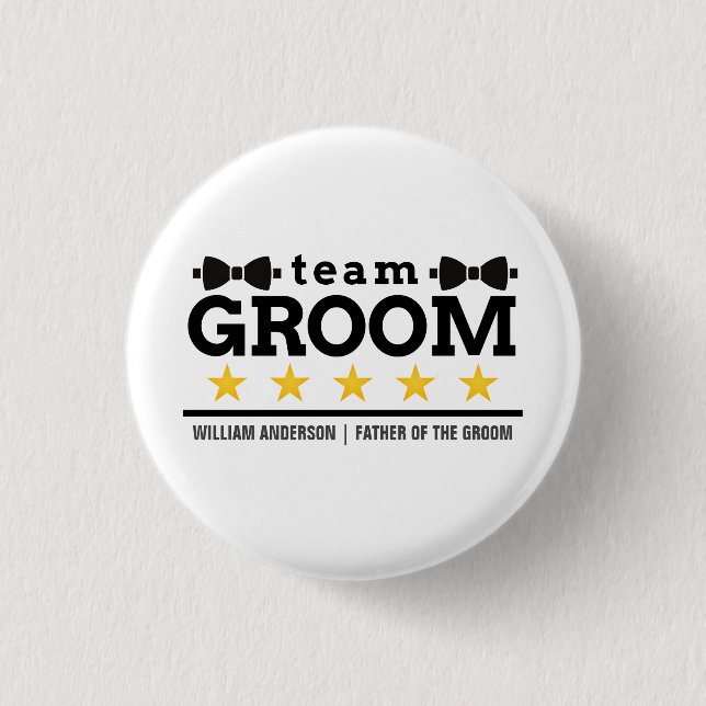 Team Groom | Groomsman | Bachelor | Black White 1 Inch Round Button (Front)