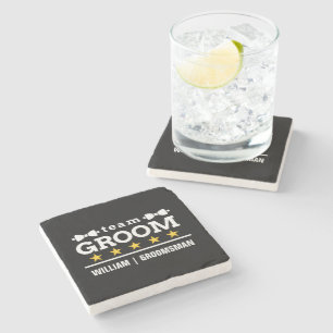 Team Groom   Groomsman   Bachelor   Black White  Stone Coaster