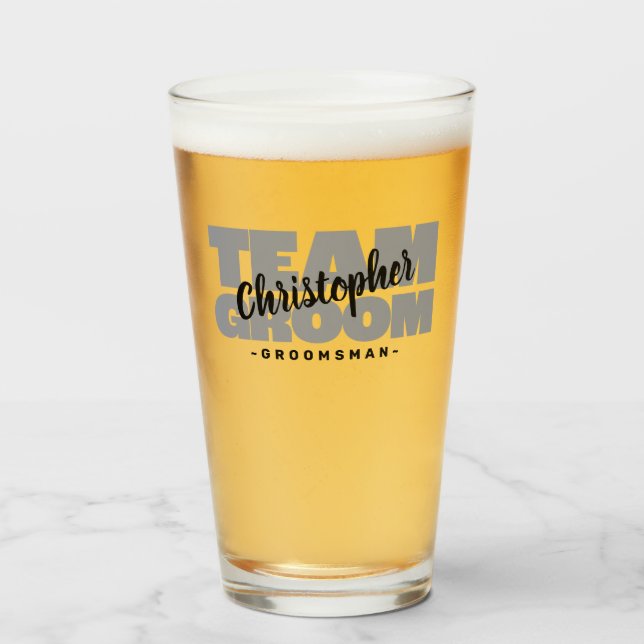 Team Groom Groomsman Bachelor Party Black Grey Glass (Front Filled)