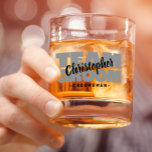 Team Groom Groomsman Wedding Name Black Grey Gift Whiskey Glass<br><div class="desc">Custom rocks whiskey glass design for your bachelor party features "TEAM GROOM" in bold light grey type. Customize groomsman's name in crisp black script transparent background. Title or custom text is featured below. All colours in this design are customizable in the Zazzle design tool area! Message with questions or custom...</div>
