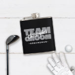 Team Groom Groomsman Wedding Name Party Black Grey Hip Flask<br><div class="desc">Custom flask design for your bachelor party features "TEAM GROOM" in bold light grey type. Customize groomsmen's name in crisp white script on a masculine black background. Title or custom text is featured below. All colours in this design are customizable in the Zazzle design tool area! Message with questions or...</div>