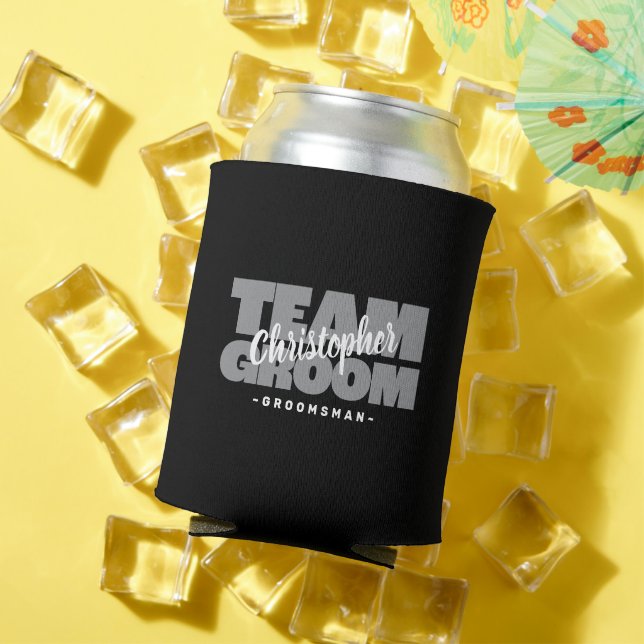 Team Groom Groomsmans Name Wedding Cool Black Can Cooler (In Situ Summer)