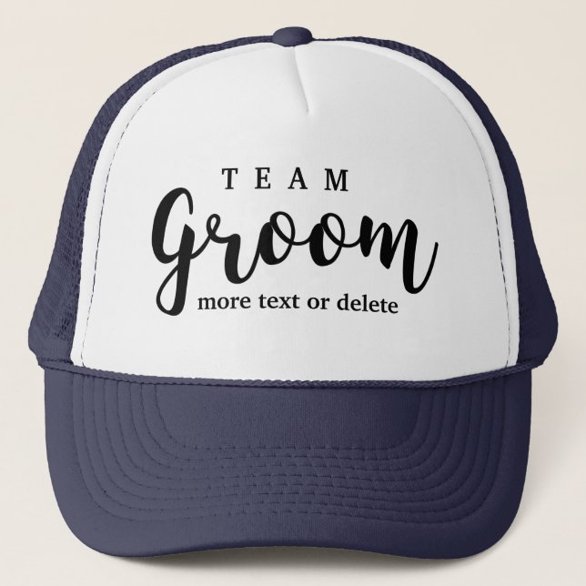 Team Groom Modern Wedding Favours for Groomsmen Trucker Hat (Front)