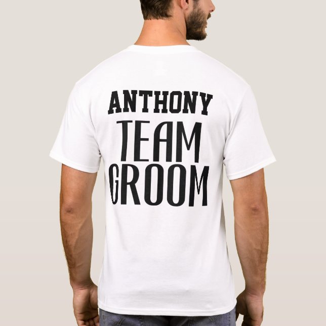 Team Groom Quote Black Simple Groomsman Monogram T-Shirt (Back)